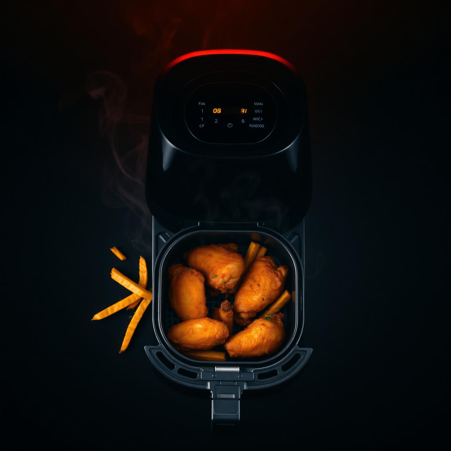 Airfryer com comida dourada e crocante